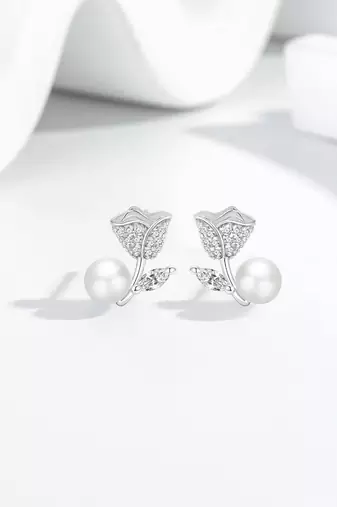 Pure 925 silver rose pearl earrings for women