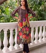 women floral printed regular cotton kurta with trousers