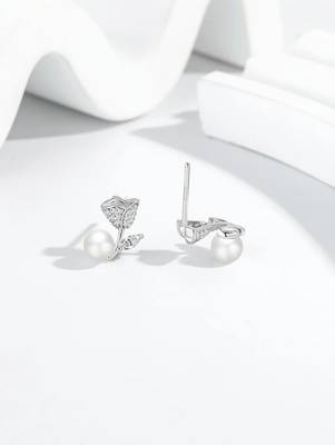 Pure 925 silver rose pearl earrings for women 2