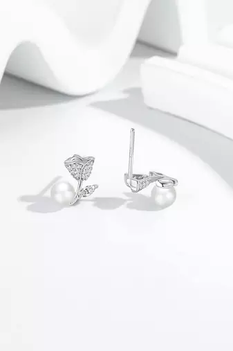 Pure 925 silver rose pearl earrings for women