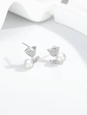 Pure 925 silver rose pearl earrings for women 3