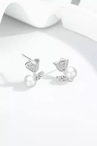 Pure 925 silver rose pearl earrings for women