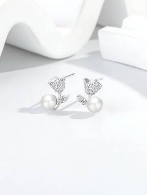 Pure 925 silver rose pearl earrings for women 4