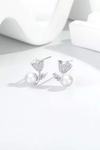 Pure 925 silver rose pearl earrings for women