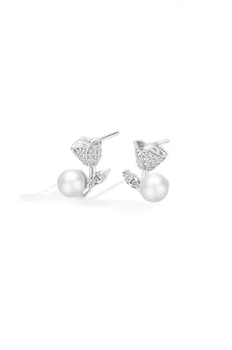 Pure 925 silver rose pearl earrings for women