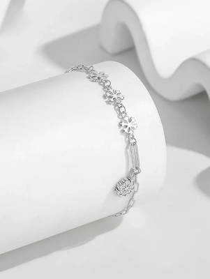 Pure 925 silver frosted snowflake charm bracelet for women 1
