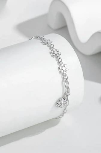 Pure 925 silver frosted snowflake charm bracelet for women