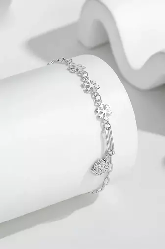 Pure 925 silver frosted snowflake charm bracelet for women