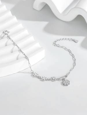 Pure 925 silver frosted snowflake charm bracelet for women 2