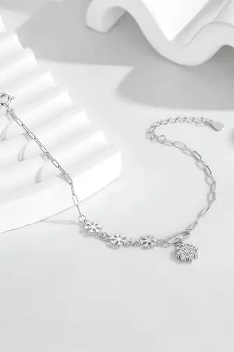 Pure 925 silver frosted snowflake charm bracelet for women