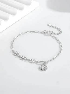 Pure 925 silver frosted snowflake charm bracelet for women 3