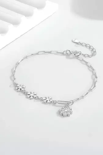 Pure 925 silver frosted snowflake charm bracelet for women