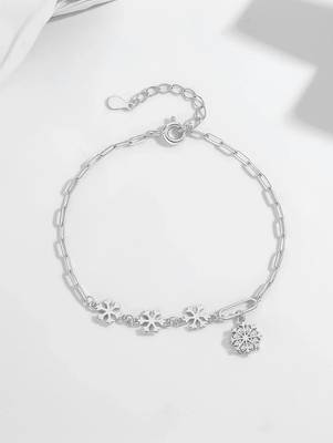 Pure 925 silver frosted snowflake charm bracelet for women 4