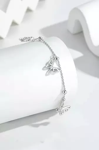 Pure 925 silver butterfly charm bracelet for women