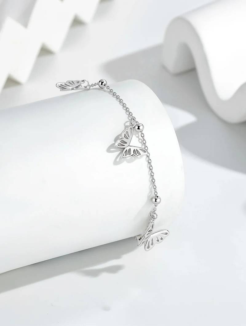 Pure 925 silver butterfly charm bracelet for women