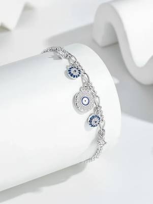 Pure 925 silver evil eye charm bracelet for women 1