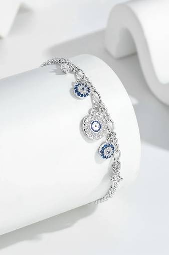 Pure 925 silver evil eye charm bracelet for women