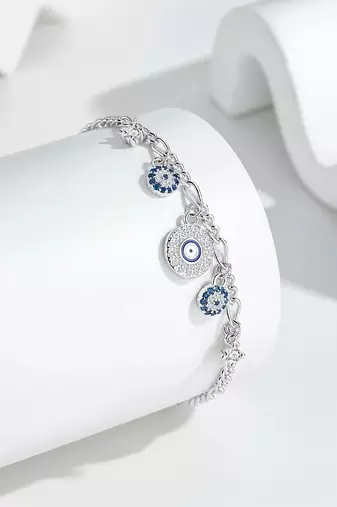 Pure 925 silver evil eye charm bracelet for women