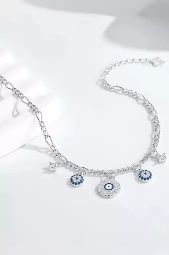 Pure 925 silver evil eye charm bracelet for women