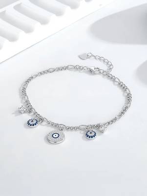 Pure 925 silver evil eye charm bracelet for women 3