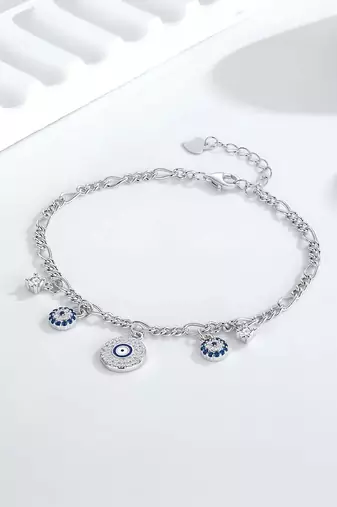 Pure 925 silver evil eye charm bracelet for women
