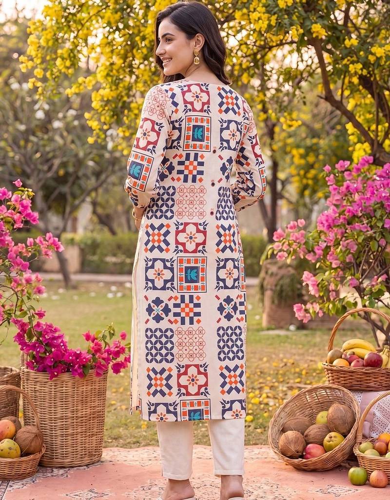 women ethnic motifs printed regular kurta with trousers