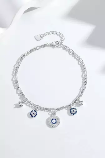 Pure 925 silver evil eye charm bracelet for women