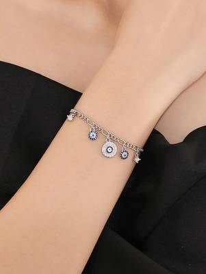 Pure 925 silver evil eye charm bracelet for women 5