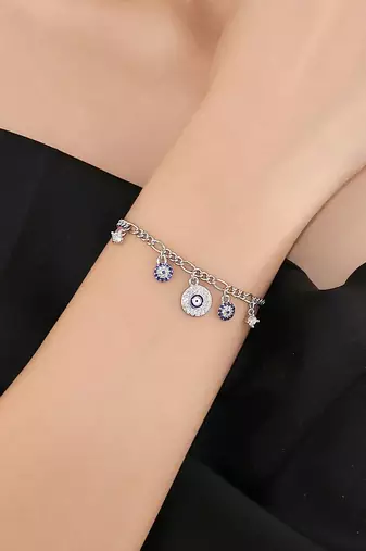 Pure 925 silver evil eye charm bracelet for women