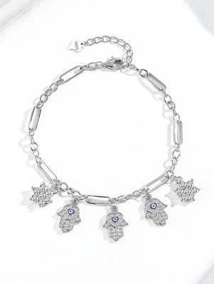 Pure 925 silver divine hand evil eye bracelet for women 1
