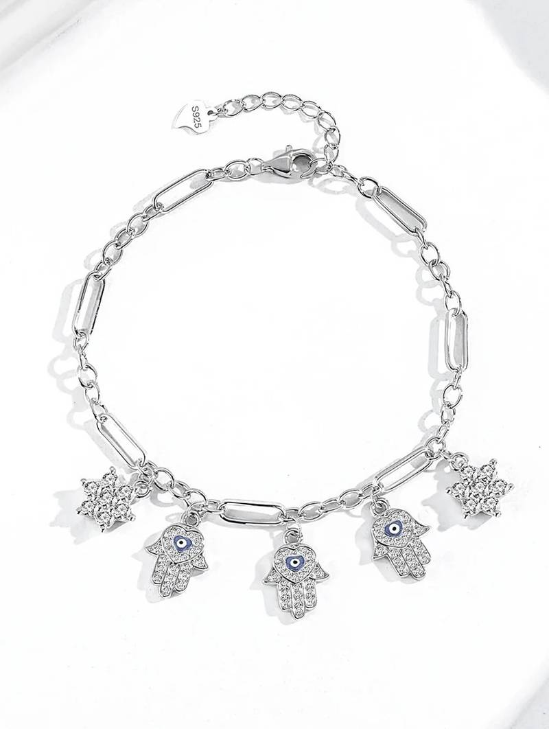 Pure 925 silver divine hand evil eye bracelet for women