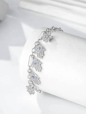 Pure 925 silver divine hand evil eye bracelet for women 2