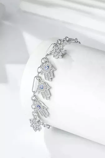 Pure 925 silver divine hand evil eye bracelet for women