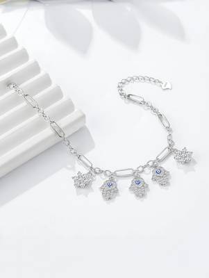 Pure 925 silver divine hand evil eye bracelet for women 3