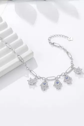 Pure 925 silver divine hand evil eye bracelet for women