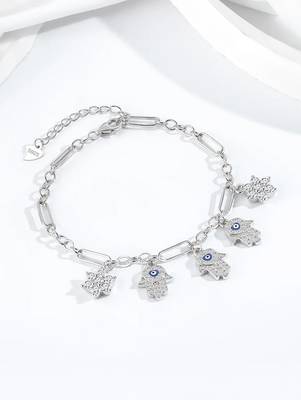 Pure 925 silver divine hand evil eye bracelet for women 4