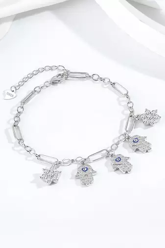 Pure 925 silver divine hand evil eye bracelet for women