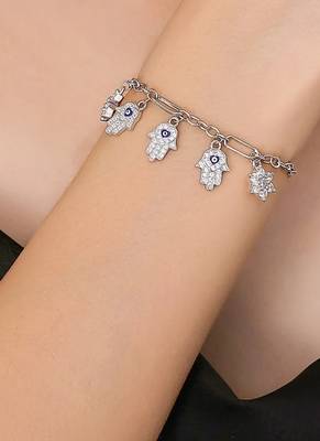 Pure 925 silver divine hand evil eye bracelet for women 5