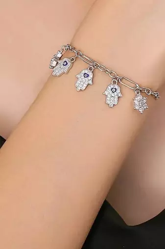Pure 925 silver divine hand evil eye bracelet for women
