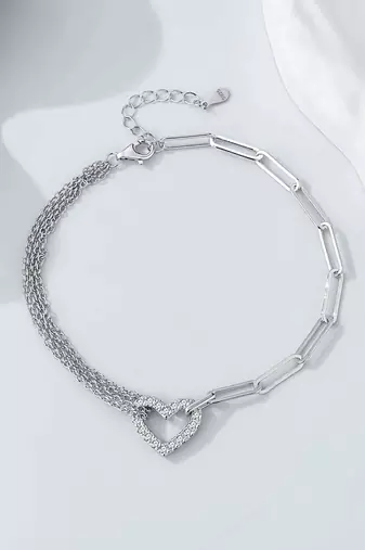 Pure 925 silver heart bracelet for women