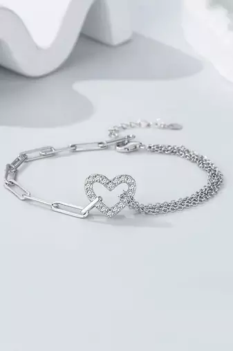 Pure 925 silver heart bracelet for women