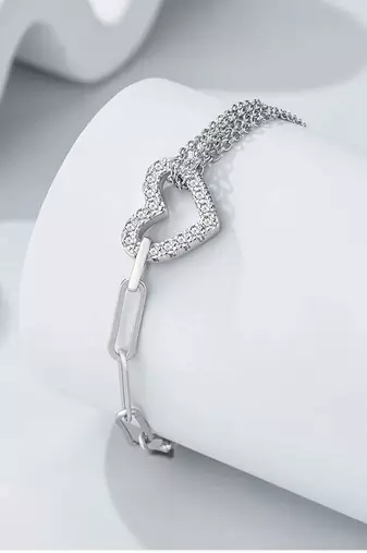 Pure 925 silver heart bracelet for women