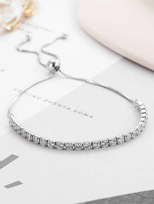 Pure 925 silver adjustable tennis bracelet for women 2