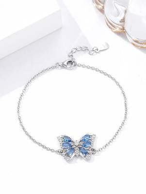 Pure 925 silver blue butterfly bracelet for women 1