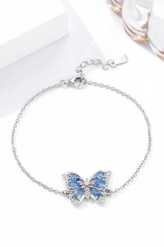 Pure 925 silver blue butterfly bracelet for women