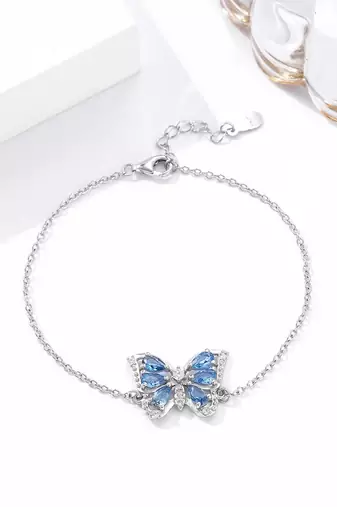 Pure 925 silver blue butterfly bracelet for women