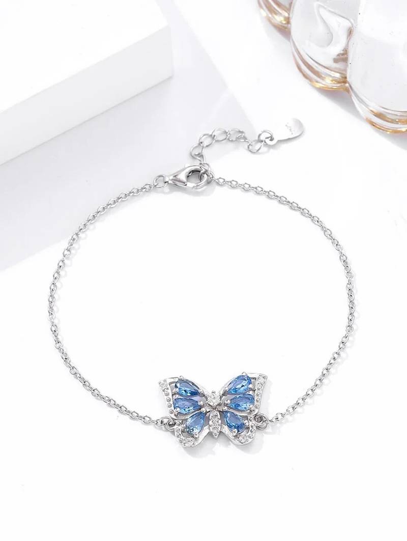 Pure 925 silver blue butterfly bracelet for women