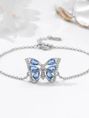 Pure 925 silver blue butterfly bracelet for women 3