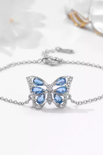 Pure 925 silver blue butterfly bracelet for women