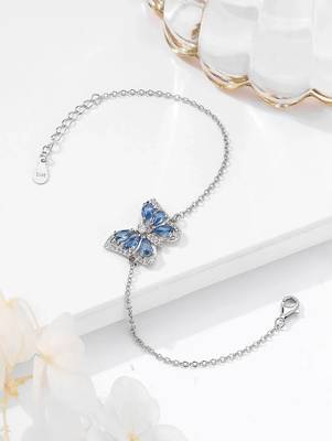 Pure 925 silver blue butterfly bracelet for women 4